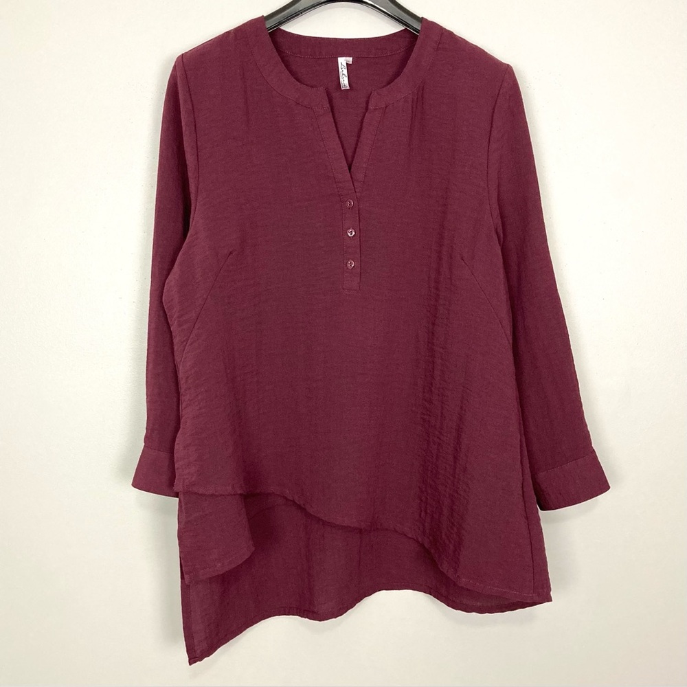 Lulu-B Layered Bohemian Tunic Top Women’s Size XL Crinkle Lightweight Roll Tabs